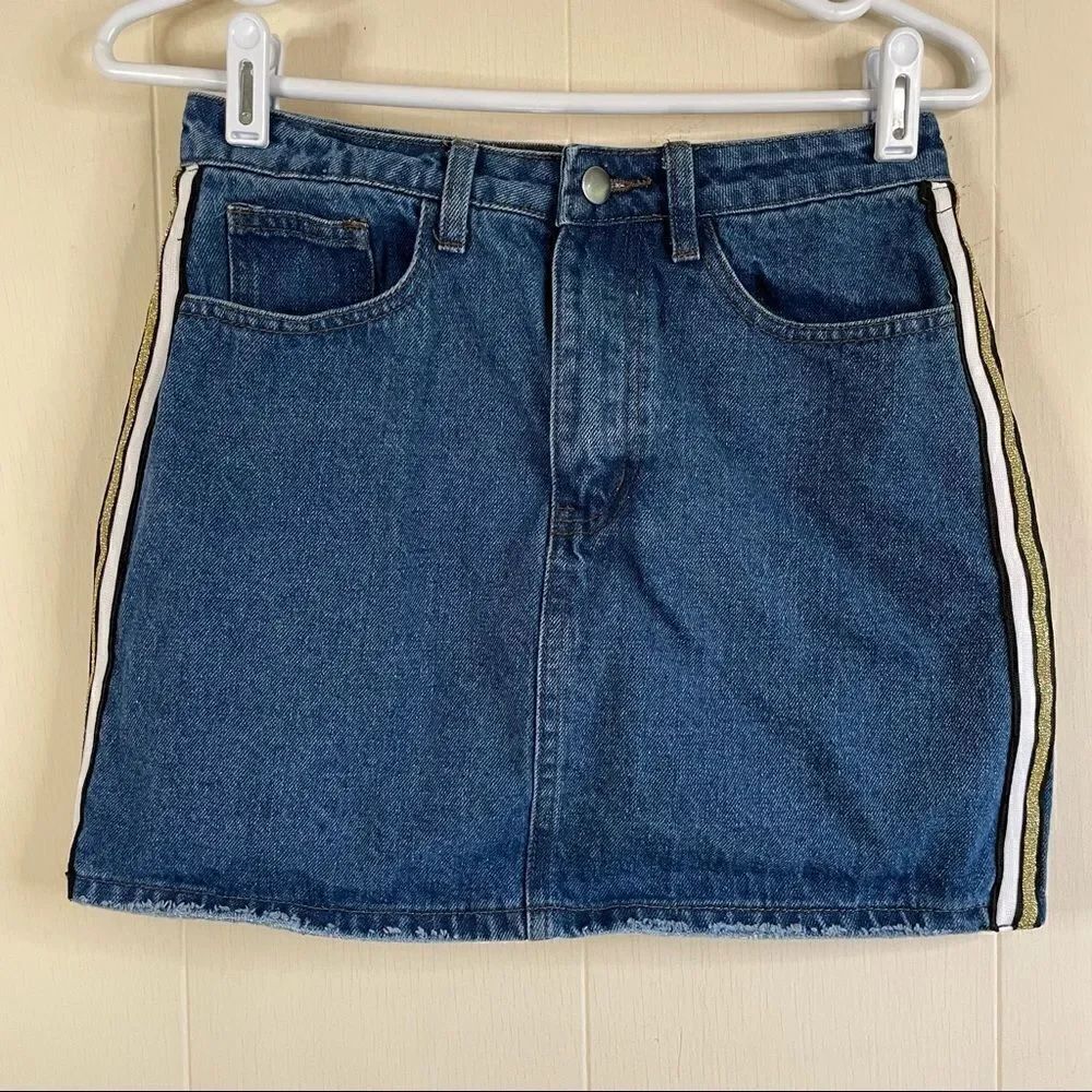 Superdown Metallic Tuxedo Stripe Jean Denim Skirt